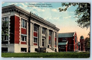 Grinnell Iowa IA Postcard Carnegie Library And Chapel Grinnell College c1910's