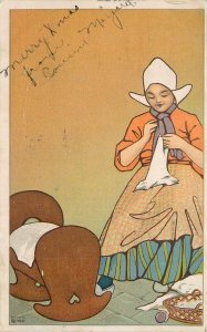 Postcard 1905 Arts Crafts Dutch girl Mother undivided 23-1698