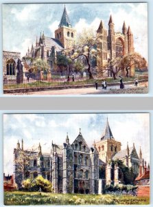 2 Tuck Postcards ROCHESTER CATHEDRAL, England UK ~ Artist Charles Flower c1910s