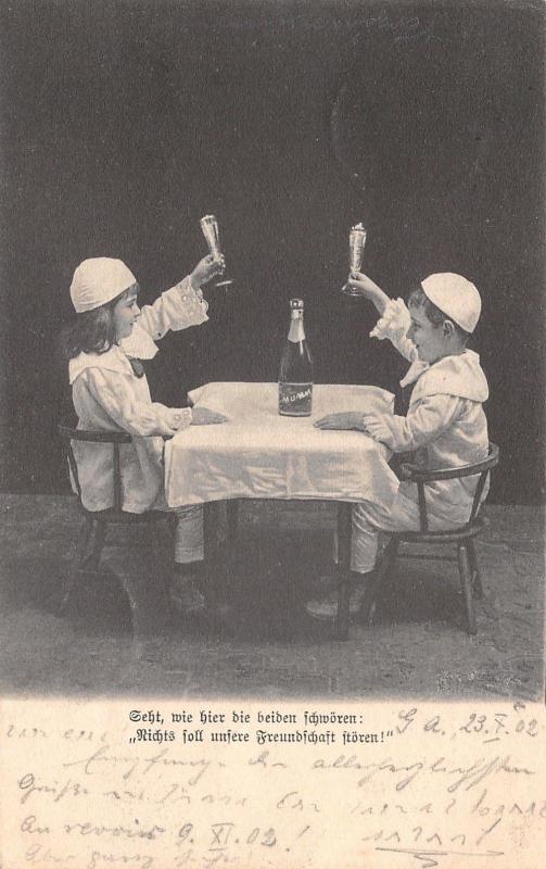 Children Clowns Toast Foaming Glasses From Little Table~Talk Like Beer~1902