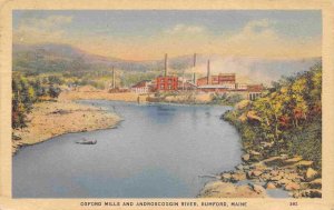 Oxford Mills Androscoggin Rumford Maine 1937 linen postcard