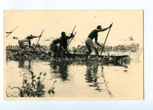 247247 AFRICA black men on boat Vintage Gevaert photo postcard