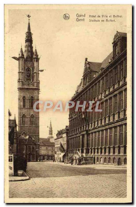 Postcard Old Gent Ghent Hotel De Ville and Belfry