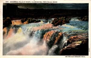 Shoshone Falls at Night, Illuminated Twin Falls Idaho c1940 Vintage Postcard F20