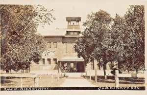 GARDEN  CITY KANSAS~HIGH SCHOOL-STUDENTS-BICYCLE~BOWERS REAL PHOTO POSTCARD