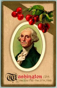 George Washington Cherry Branches Border Embossed Winsch Back  DB Postcard G12