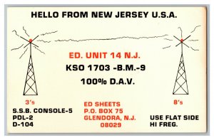 Postcard QSL Radio Card From Glendora N.J. New Jersey KSO 1703