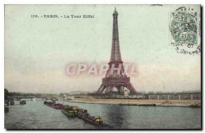 Old Postcard Paris Eiffel Tower Boat