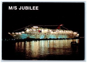 1989 MS Jubilee Carnival Cruise Lines Ship Boat Docked Restaurant Tour Postcard