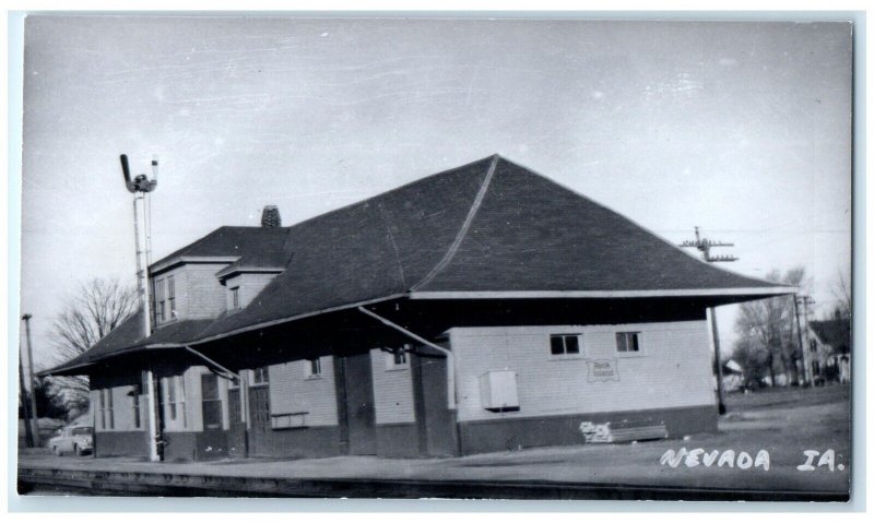 c1960's Nevada Iowa IA Vintage Railroad Train Depot Station RPPC Photo Postcard