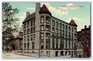 View Of Y.W.C.A Building Street Scene Worcester MA Unposted Vintage Postcard 