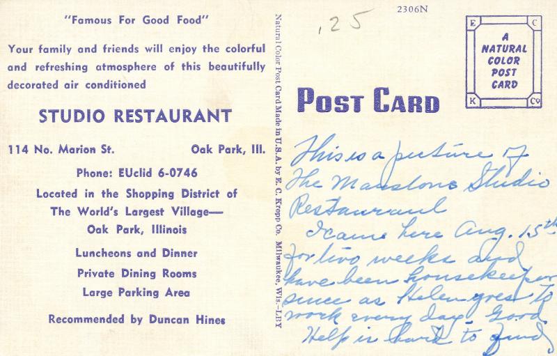 US    PC857 STUDIO RESTAURANT, OAK PARK, IL