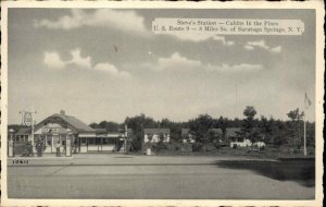 Steve's Esso Gas Station & Cabins Rte 9 South of Saratoga Springs NY Postcard