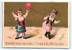 c1880 SACO ME WINDOWS DOORS AND BLINDE J. TOUNGE & CO PEPP. SQ  TRADE CARD Z1450