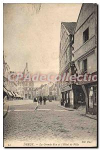 Old Postcard Dreux La Grande Rue De Ville And I'Hotel