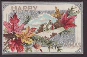 Happy Christmas,Leaves,Church Postcard 
