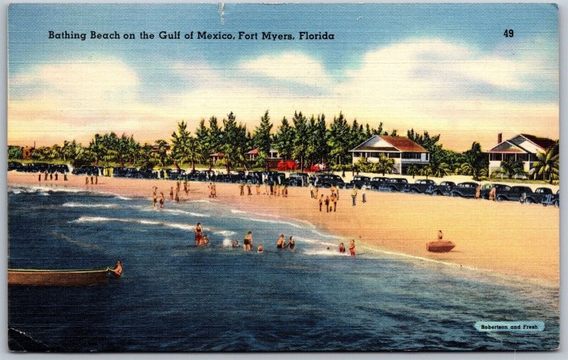 Vtg Fort Myers Florida Bathing Beach Gulf Of Mexico Postcard