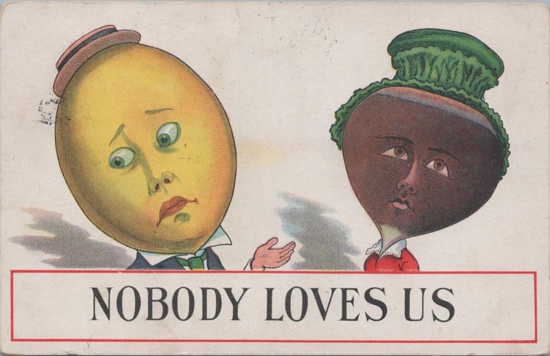 Artist Postcard Exaggeration Nobody Loves Us Vegetable Heads