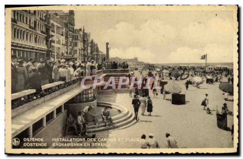 Old Postcard Oostende Facilities cabins and beach