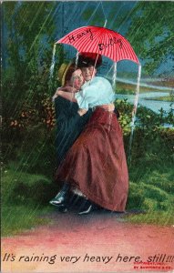 VINTAGE POSTCARD TO DOLLY FROM HARRY ROMANTIC GESTURE COUPLE UMBRELLA 1908