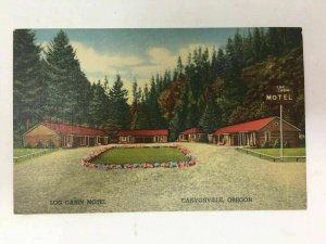 Canyonville Oregon Log Cabin Motel Postcard Linen Highway 99