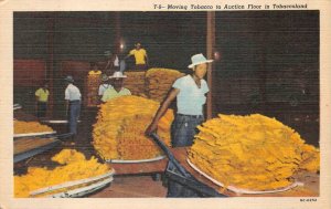 MOVING TOBACCO TO AUCTION FLOOR IN TOBACCOLAND BLACK AMERICANA POSTCARD (1940s)