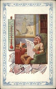 Thermometer Series Old Man in Chair Reading Newspaper LA BELLE JARDINIERE pc