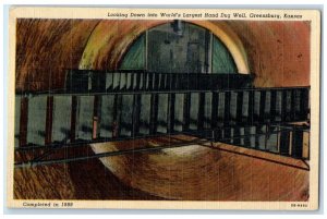 c1940s Looking Down Worlds Largest Dug Well Scene Greensburg Kansas KS Postcard