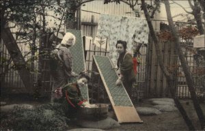 Beautiful Asian Japanese Women Doing Washing Laundry Vintage Postcard