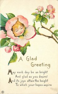 Embossed Greetings Postcard Stecher 424 A Girl's Face in Flower Apple Blossom