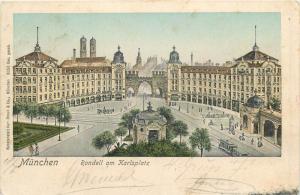 AK Germany Muenchen Munich Munchen Rondell am Karlsplatz tram 1903