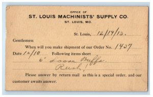 1913 Letter from Office of St. Louis Machinists Supply Co St. Louis MO Postcard
