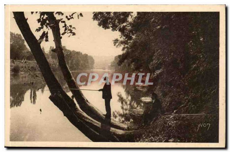 Limousin Old Postcard Party fishing on the banks of the Dordogne