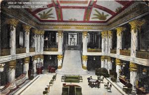 Richmond Virginia~Jefferson Hotel-Grand Staircase-Marble Columns-Man @ Desk~1914