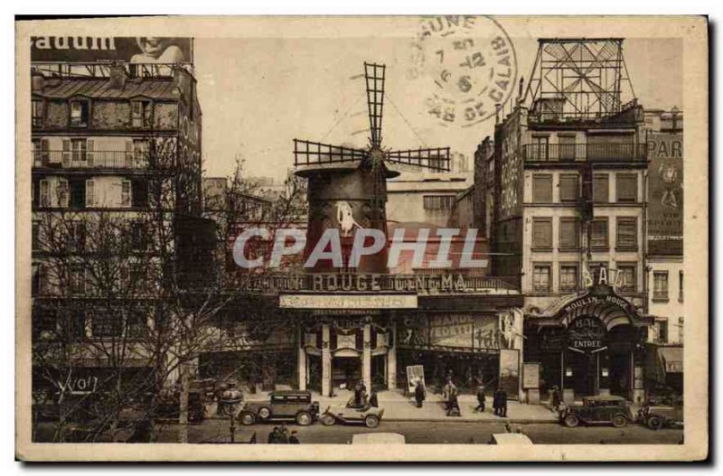 Postcard Old Paris strolling Bal Cinema and the Moulin Rouge