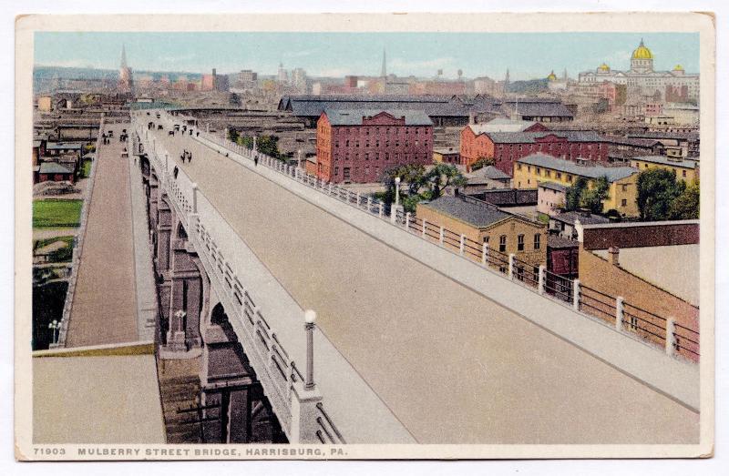 1915-1930 Harrisburg PA Mulberry Street Bridge Detroit Phostint RARE WB Postcard