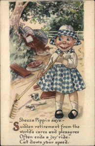 Sheeza Pippin Little Boy Doll Fantasy Raking G&B c1920 Vintage Postcard