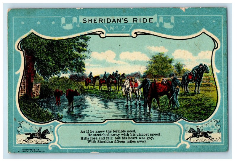 c1910 Sheridan's Ride No.2 Horse Bathing Scene Unposted Antique Postcard