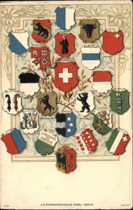 Zurich Switzerland Heraldic Shields Swiss Cantons States c1905 Postcard