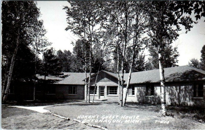 RPPC  ONTONAGON, Michigan  MI   HOKAN'S GUEST HOUSE  1952  Real Photo Postcard