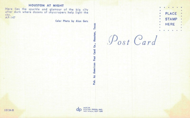 USA Houston Skyline Vintage Postcard 08.13