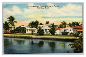 Vintage 1940's Postcard Tropical Suburban Homes on River Delray Beach Florida