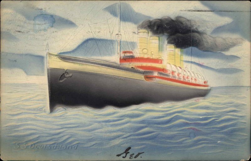 Steamship SS Deautchland Embossed Airbrushed 1907 Used Postcard