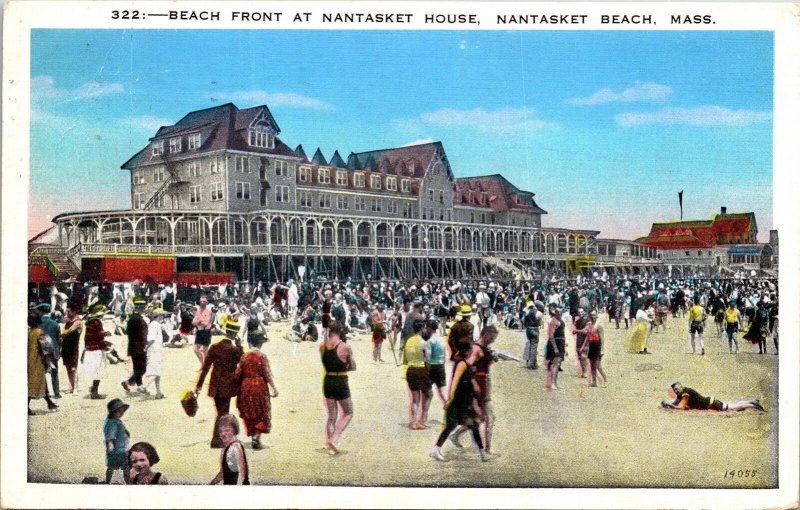 Beach Front Nantasket House Beach Massachusetts WB Postcard PM Whitman MA Cancel 