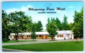 CALUMET, Michigan MI ~ Roadside WHISPERING PINES MOTEL 1956 Postcard