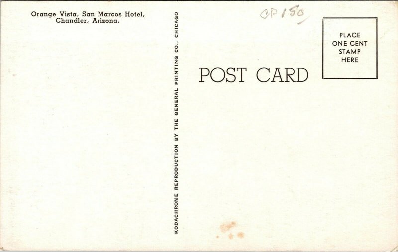 Vtg Chandler Arizona AZ Orange Vista San Marcos Hotel Chroe Postcard