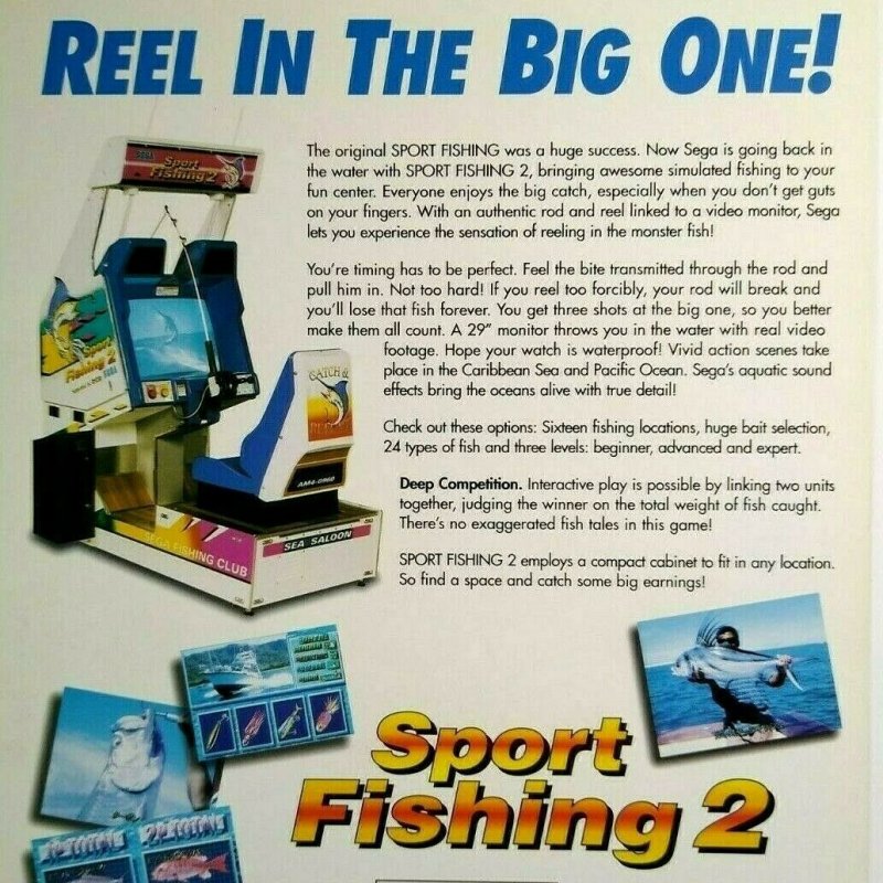 Sport Fishing 2 Arcade Flyer Original 1995 Video Game Sharks Vintage Retro  Art