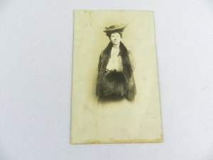 Vintage Image of Woman in Fur with Hat Black & White Postcard