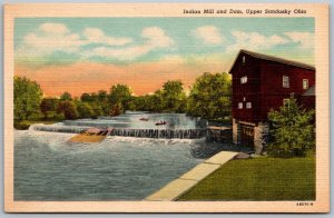Upper Sandusky Ohio 1940s Postcard Indian Mill And Dam