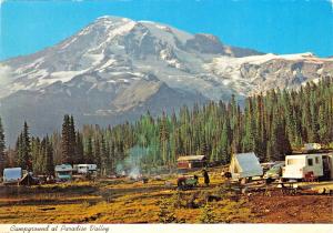 MT RAINIER NATIONAL PARK WA~CAMPGROUND  AT PARADISE VALLEY POSTCARD 1950s